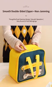 Detail of insulated lunch bag with double metal zippers and transparent front cutlery pocket