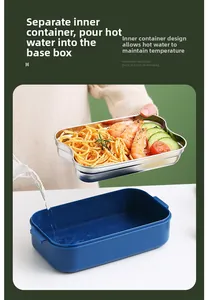 Detail of detachable 304 stainless steel lunch box liner with hot water heating function