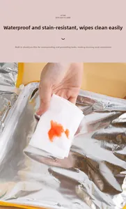 Detail showing waterproof aluminum foil lining of the lunch bag easy to wipe and clean