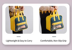 Detail of insulated lunch bag with comfortable dual handles and front zipper pocket