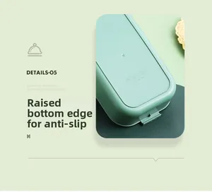 Detail of the raised non-slip base on this light green thermal plastic lunch box