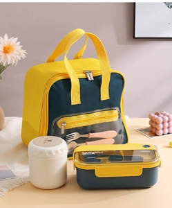 Three-piece lunch set with canvas bag, 1100ml bento box, soup cup and stainless cutlery