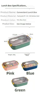 Detail of 304 stainless steel lunch box with double-layer design and size specifications