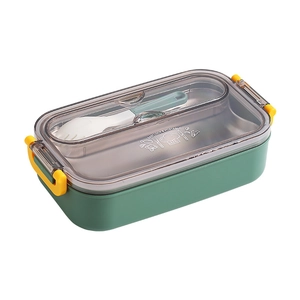 Boîte à lunch en acier inoxydable 304 avec rangement pour couverts et boucles jaunes