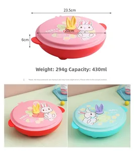 Detailed size specifications for a 430ml stainless steel kid bowl with rabbit ear lid