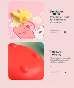 Detail view of pink ventilated lid with rabbit pattern and red non-slip thickened bottom