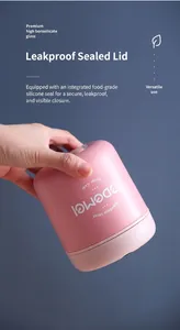 Leak-proof pink stainless steel breakfast soup cup shown upside down to display seal
