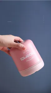 Leak-proof pink stainless steel breakfast soup cup shown upside down to display seal