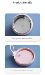 Detailed view of 304 stainless steel interior and silicone leak-proof seal of soup cup