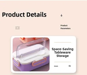 Detail of bento box lid with built-in cutlery storage slot for space-saving convenience