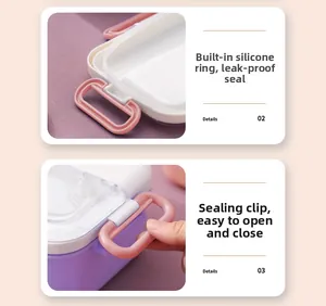Detail view of the leak-proof silicone seal and secure side buckles of the lunch box