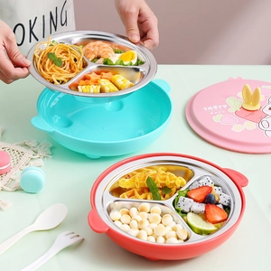 Coffret d'assiette compartimentée en acier inoxydable avec couvercle lapin