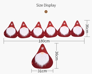 Size details of a Christmas gnome table runner and festive wall banner in red and white
