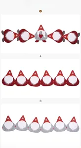 Detailed view of three Christmas gnome banners in red and grey felt fabric styles
