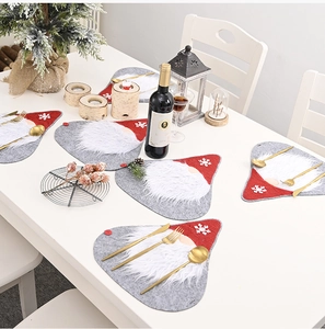Five-piece Christmas gnome felt placemats set with festive embroidery and holiday decor