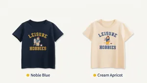 Détails de t-shirts enfants en bleu roi et beige avec des motifs de chiens mignons