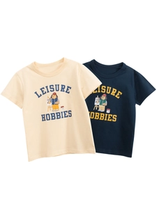 T-Shirt à Manches Courtes pour Enfants 100 Pour Cent Coton Motif Chien Dessin Animé Imprimé Leisure Hobbies Col Rond Été