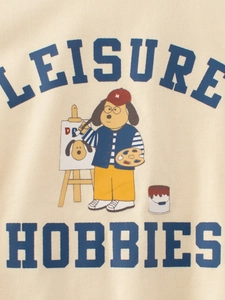T-shirt beige pour enfants en coton avec motif de chien peintre et texte leisure