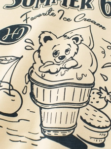Kids cream cotton t-shirt featuring cute retro bear and ice cream graphic print