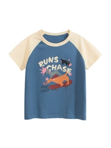 Girls Short Sleeve Raglan T-Shirt 100% Cotton Cartoon Dog Print Casual Summer Tops Round Neck