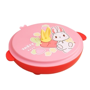 Boîte à déjeuner ronde en inox pour enfants rouge et rose avec couvercle à oreilles