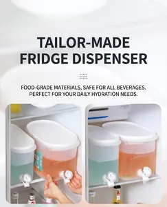 Detailed view of a 5.0L cold water kettle with faucet inside a refrigerator shelf
