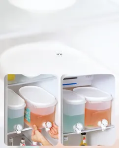 Detailed view of a 5.0L cold water kettle with faucet inside a refrigerator shelf