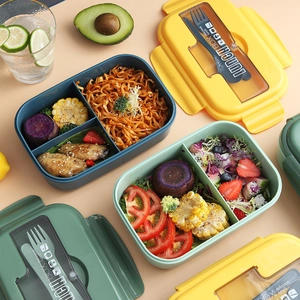 Ins style Morandi dual-grid lunch box set with portable utensils and airtight lid