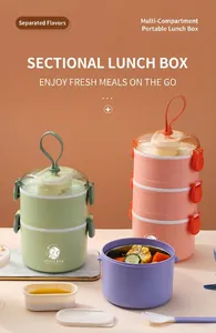 Multi-layer 304 stainless steel lunch box with portable handles and secure side buckles