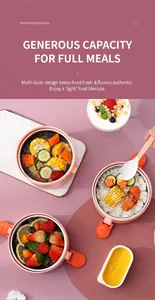 Pink multi-layer round bento lunch box showing separate food compartments and handles