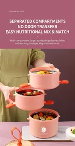 Three-tier stackable pink 304 stainless steel lunch box with portable orange handles