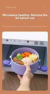 Detail of purple microwave safe bento box being placed inside a white microwave oven