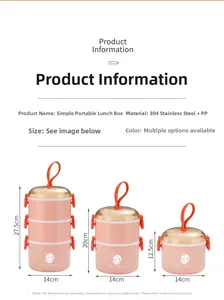 Detailed size chart of pink stackable 304 stainless steel insulated lunch boxes