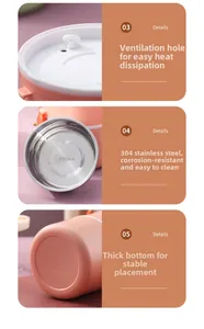 Detail view of 304 stainless steel interior and air vent of the pink lunch box