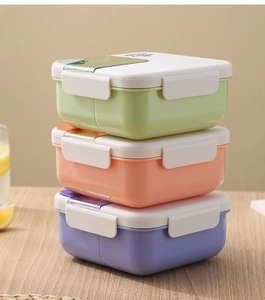 Set de 3 fiambreras bento portátiles con tapas de clip y compartimentos para cubiertos