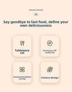 Detailed diagram of PP plastic bento box featuring camera design and compartments