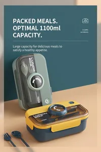 Detailed view of 1100ml bento lunch boxes with cutlery storage and handle on the lid