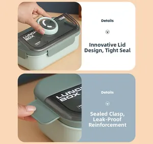 Detail view of 1100ml bento lunch box with leakproof lid and creative handle