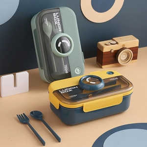Creative Camera Shaped Bento Box For Adults Students Microwave Safe Compartmentalized Portable Lunch Box With Fork And Spoon
