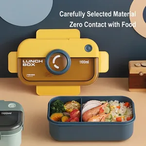 Creative camera-shaped lunch box 1100ml with yellow lid and compartments for students