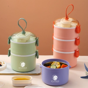Boîte à lunch empilable en acier inoxydable motif astronaute couleurs macaron variées