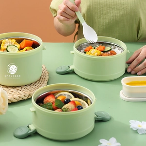 Light green multi-layer 304 stainless steel lunch box set with spaceman logo and cutlery