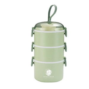 Three-tier green 304 stainless steel lunch box with astronaut logo and handle
