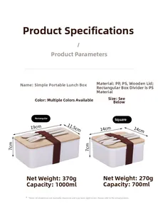 Detailed comparison of 700ml and 1000ml bento boxes with wooden lids and elastic straps
