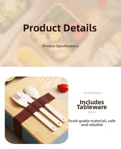 Detail of bento box lid with wooden texture and secured reusable cutlery set