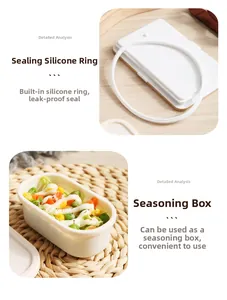 Detail showing leak-proof silicone seal ring and portable dipping sauce cup for bento box