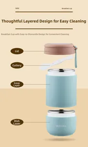 Exploded view showing 304 stainless steel layers and folding spoon of the soup cup