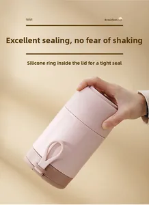 Detailed view of dual-layer stainless steel soup cup with leakproof silicone seal ring