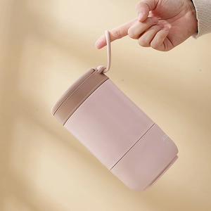 Gobelet à soupe portable en acier inoxydable à double couche avec poignée en silicone