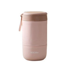 Tasse à soupe moderne à double couche en acier inoxydable 304 avec sangle de transport rose